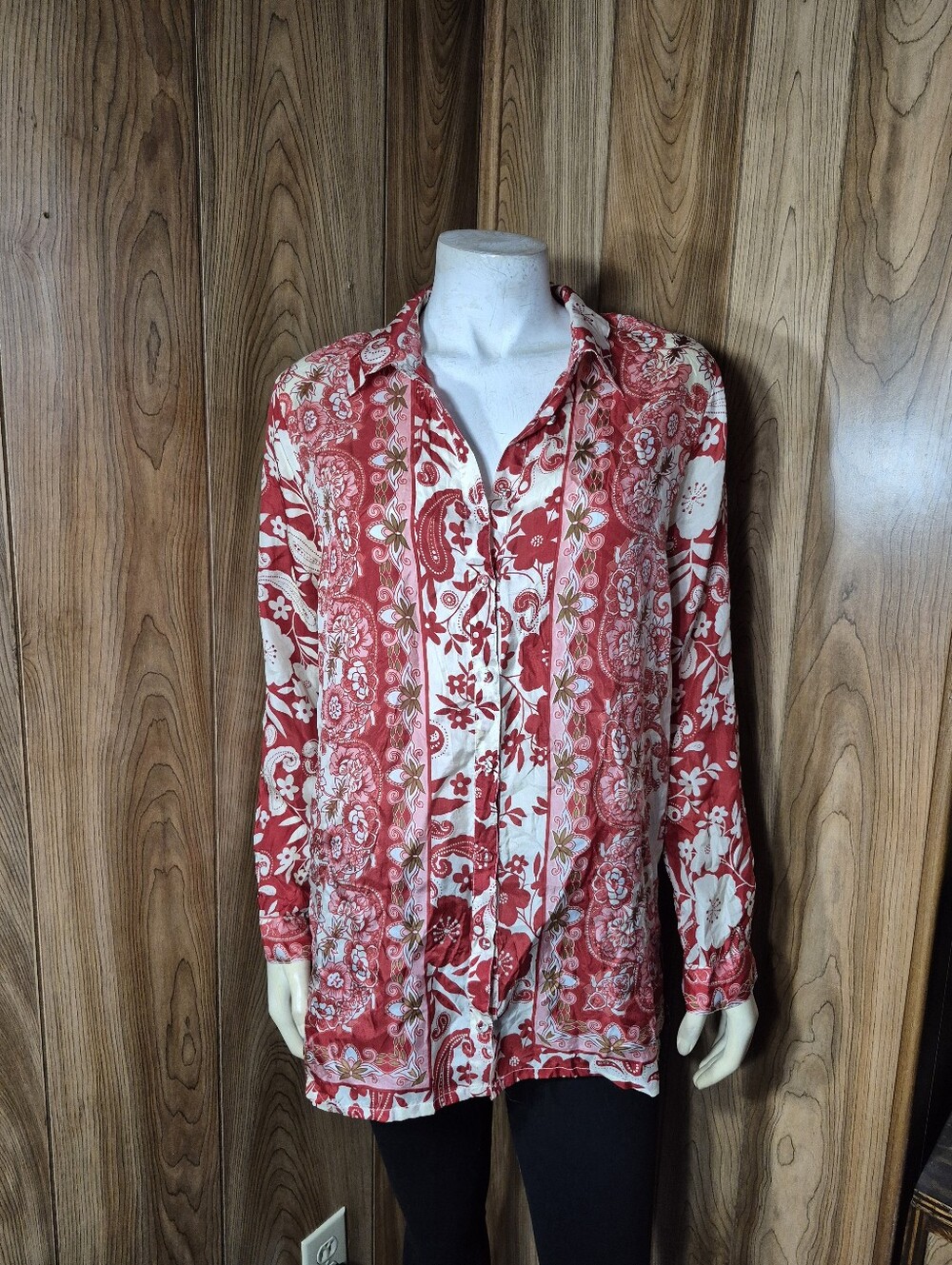 Johnny Was 100% Silk Button Blouse Sz XS